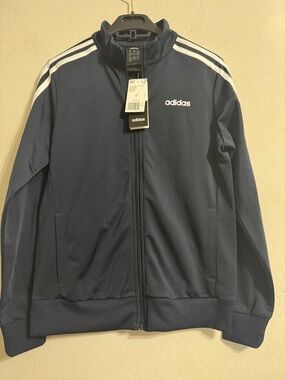 Adidas Navy Zip-Up Track Jacket with White Shoulder StripesSize S NWT